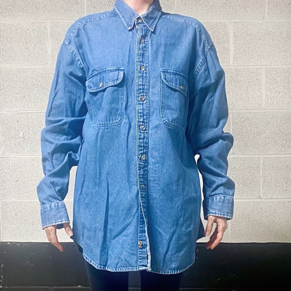 Roundtree & Yorke Denim Button Down Long Sleeve Shirt Size L